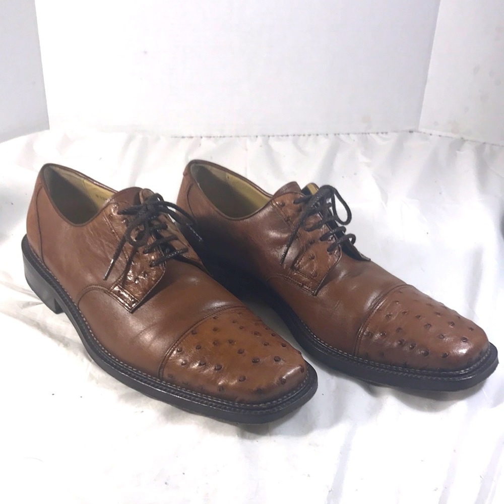 Julio Blanco Men's Brown Exotic Genuine Ostrich and Leather Oxford Dress Shoes